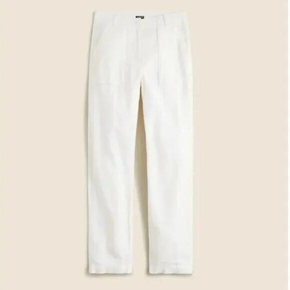 j. crew bw529 Seaside Cargo Pant Linen Lyocell White Utility Pockets  size 2 NWT - Picture 1 of 9